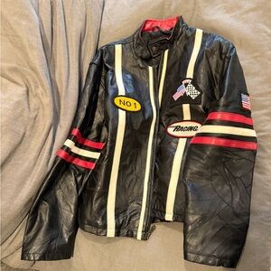 Black leather racing jacket